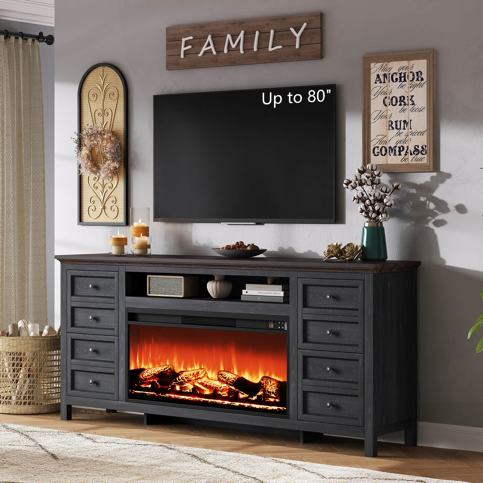 Shipston 70" Fireplace TV Stand - Espresso & Dark Gray