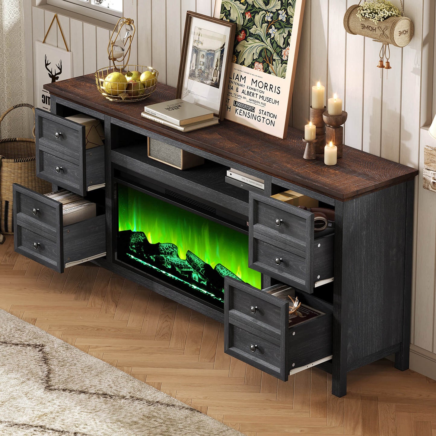 Shipston 70" Fireplace TV Stand - Espresso & Dark Gray