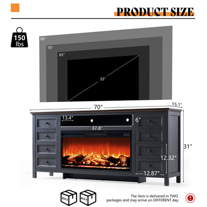 Shipston 70" Fireplace TV Stand - Espresso & Dark Gray