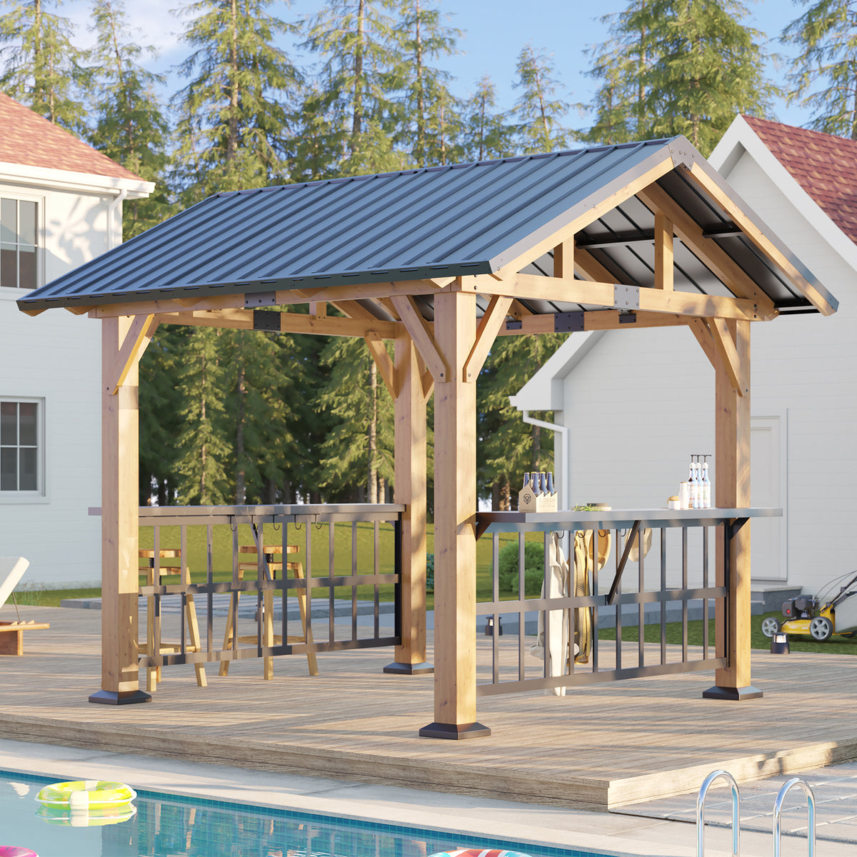 Everton Metal Steel Roof Wood Gazebo - Amerlife