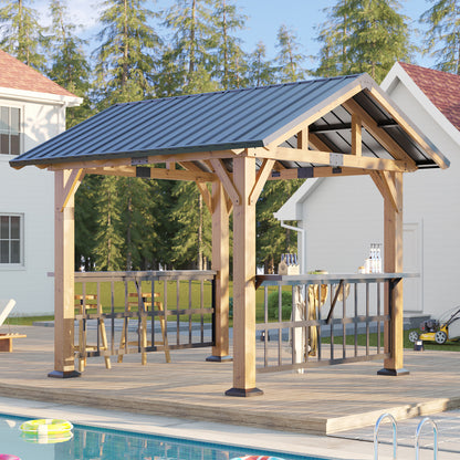 Everton Metal Steel Roof Wood Gazebo - Amerlife
