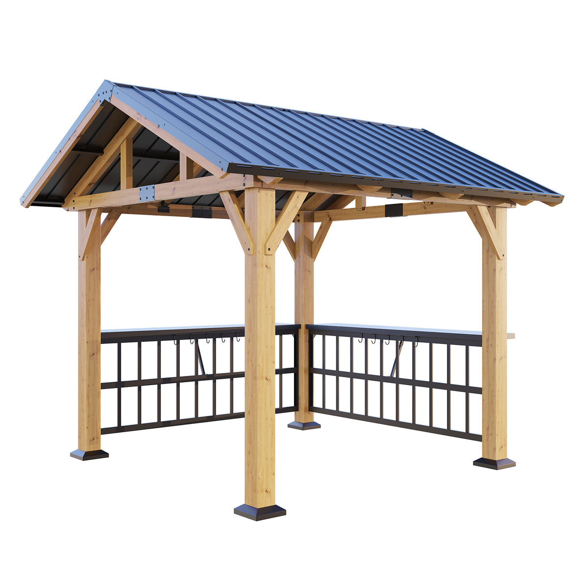 Everton Metal Steel Roof Wood Gazebo - Amerlife