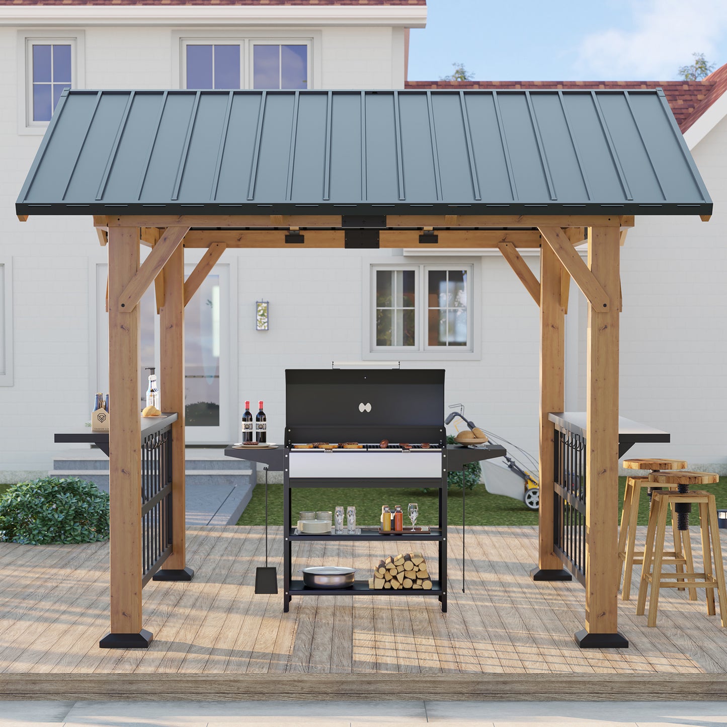 Everton Metal Steel Roof Wood Gazebo - Amerlife
