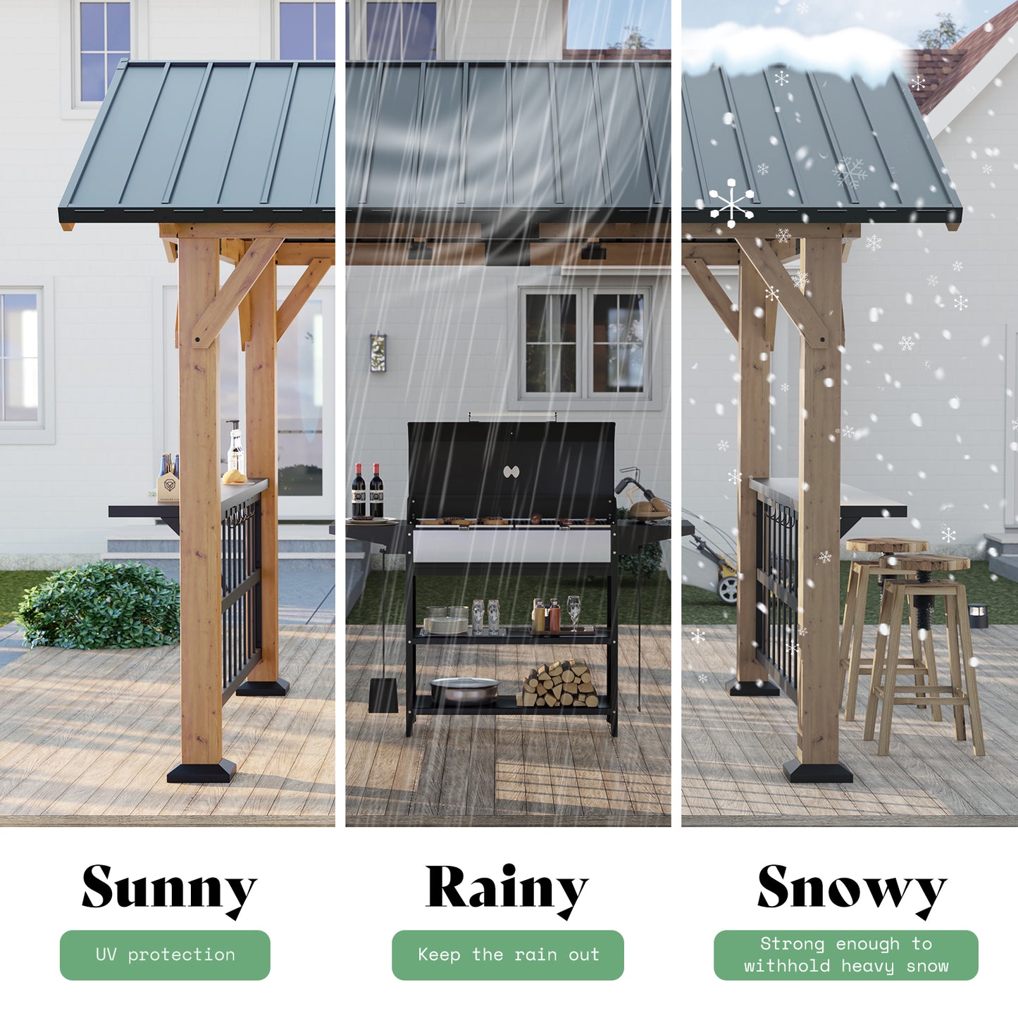 Everton Metal Steel Roof Wood Gazebo - Amerlife