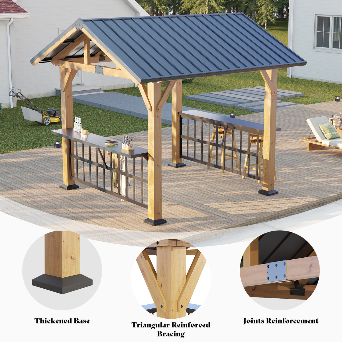 Everton Metal Steel Roof Wood Gazebo - Amerlife