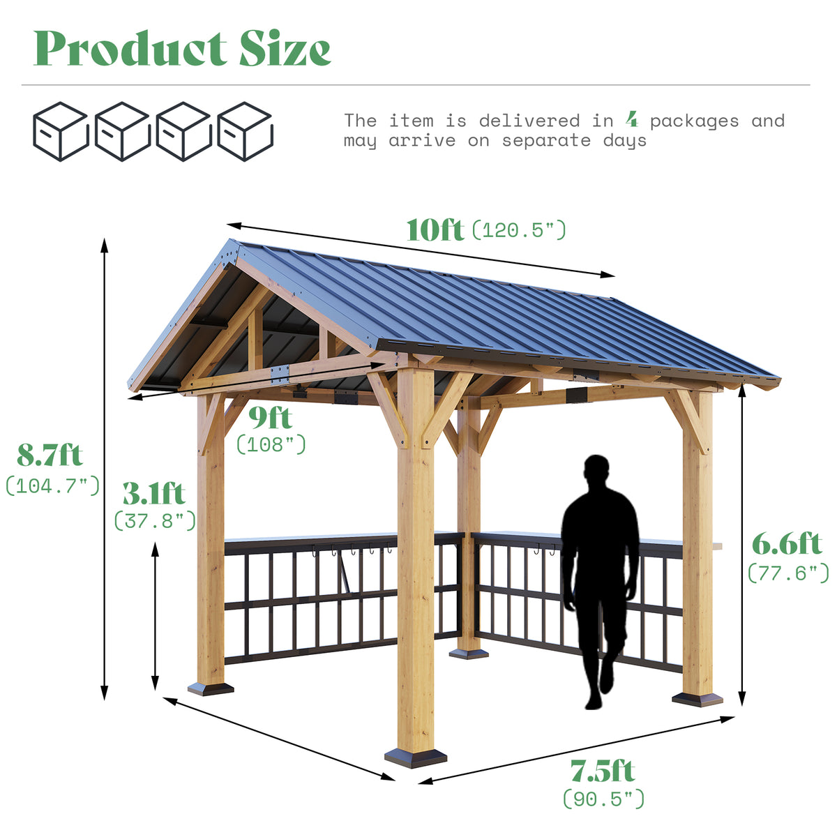Everton Metal Steel Roof Wood Gazebo - Amerlife