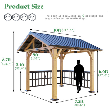 Everton Metal Steel Roof Wood Gazebo - Amerlife