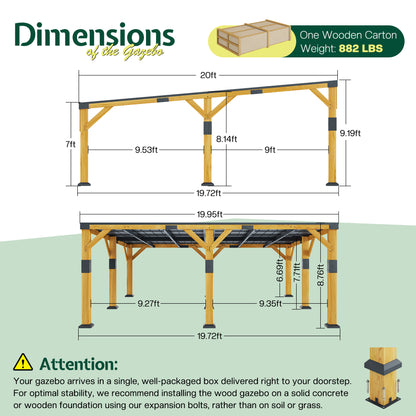 Cedar Wood Gazebo with Sloped Roof Amerlife 20x20x9.2 FT 