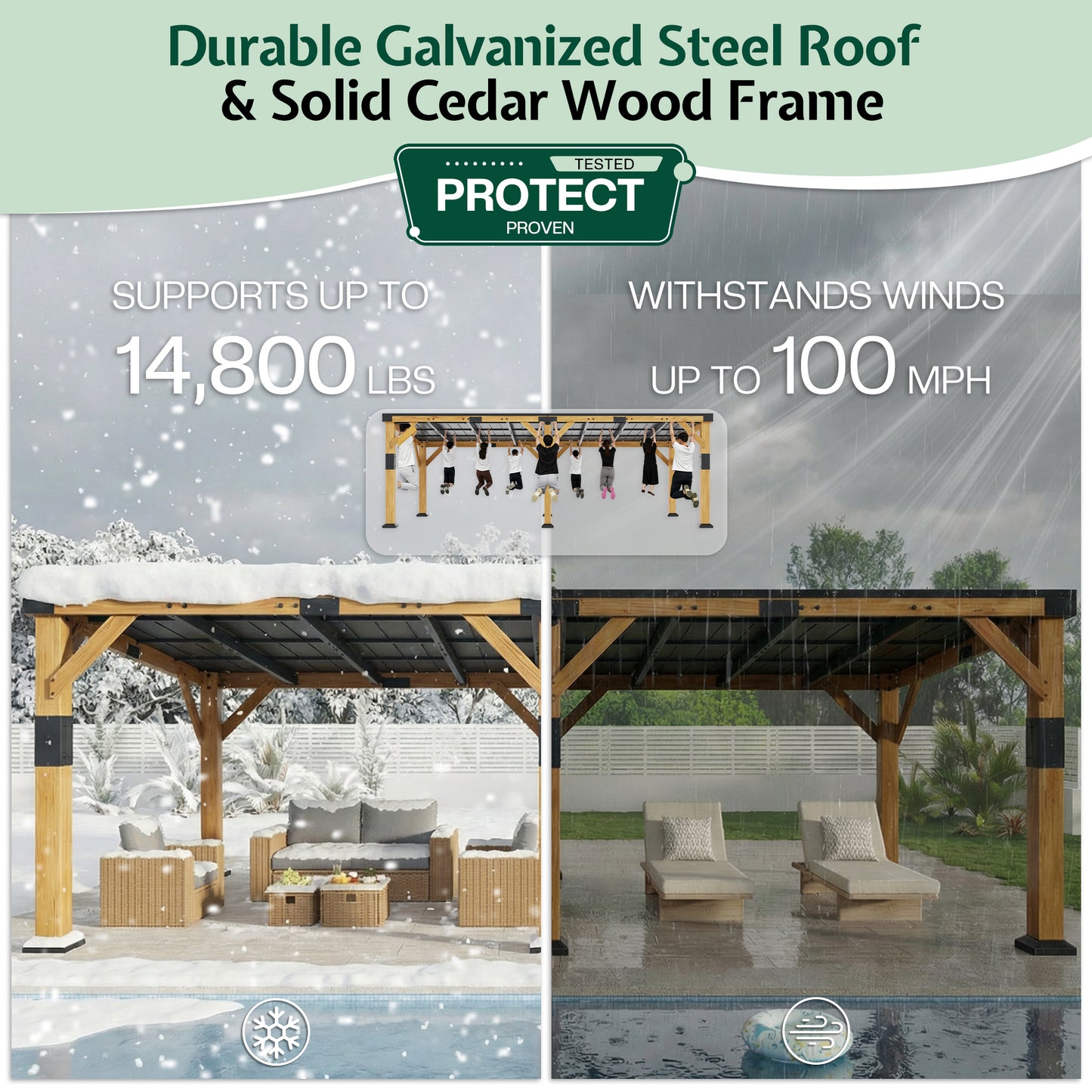 Cedar Wood Gazebo with Sloped Roof Amerlife 12x24x8.2 FT 
