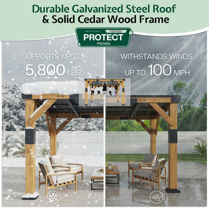 Cedar Wood Gazebo with Sloped Roof Amerlife 10x12x8 FT 