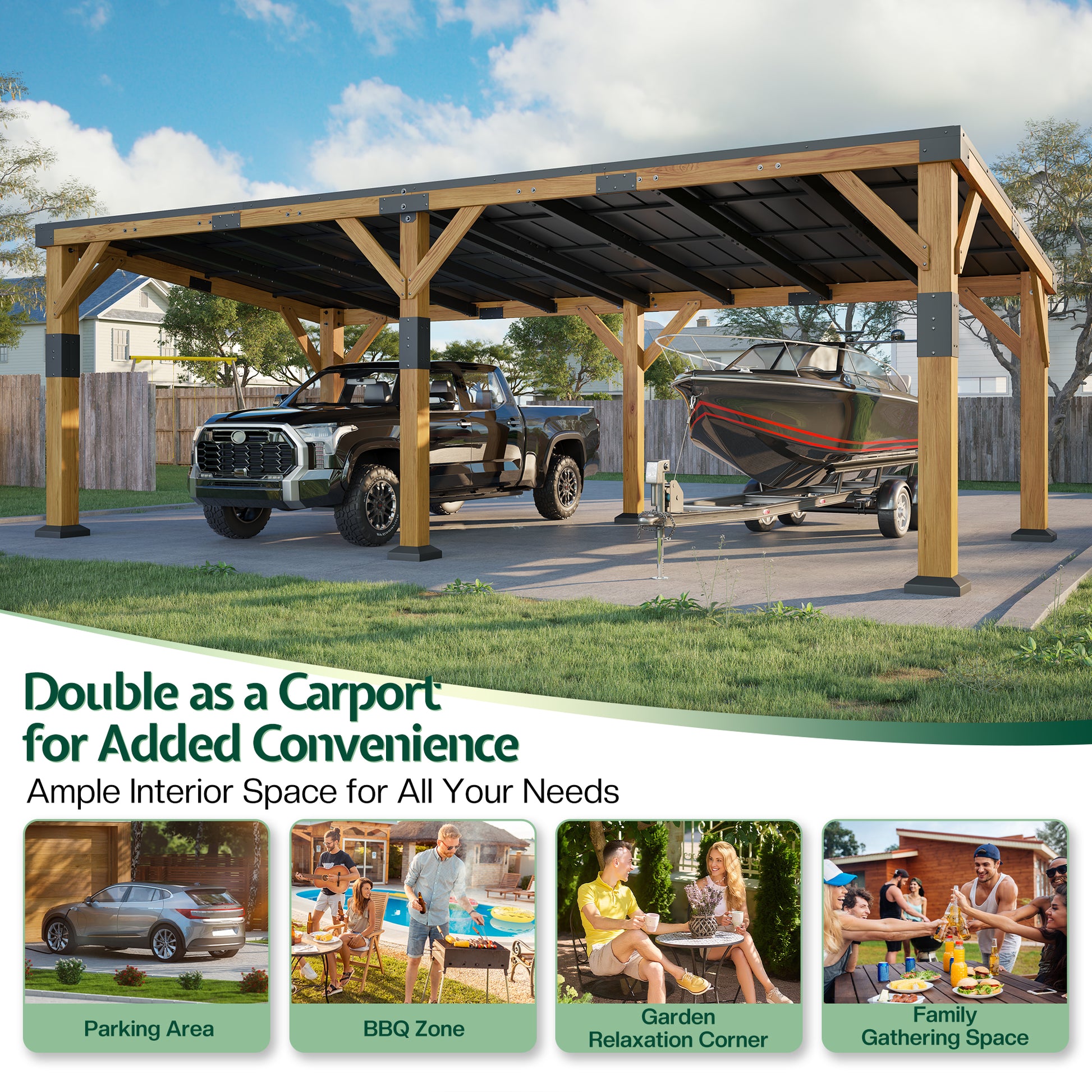 Cedar Wood Gazebo with Sloped Roof Amerlife 12x24x8.2 FT 