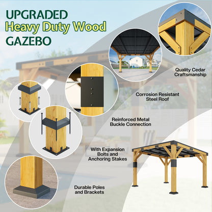 Cedar Wood Gazebo with Sloped Roof Amerlife 10x12x8 FT 