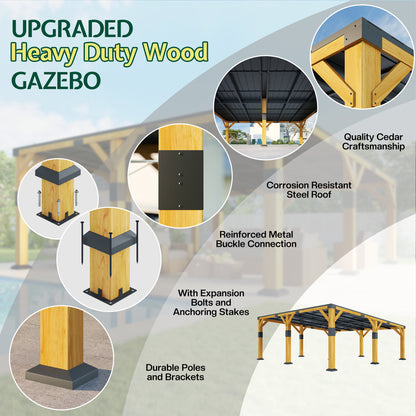 Cedar Wood Gazebo with Sloped Roof Amerlife 20x20x9.2 FT 