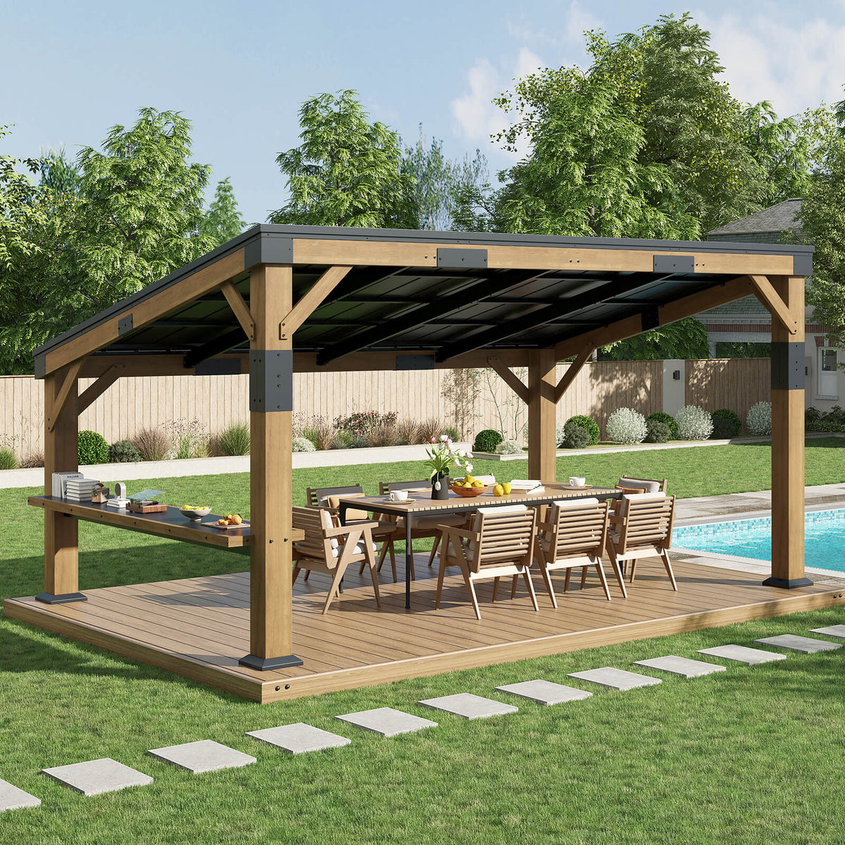 Bayshore Sloped Roof Gazebo with Bar Shelf - 10x14ft