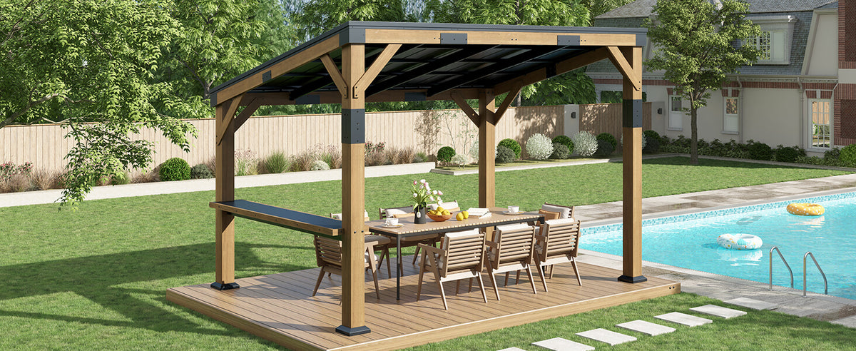Bayshore Sloped Roof Gazebo with Bar Shelf - 10x14ft
