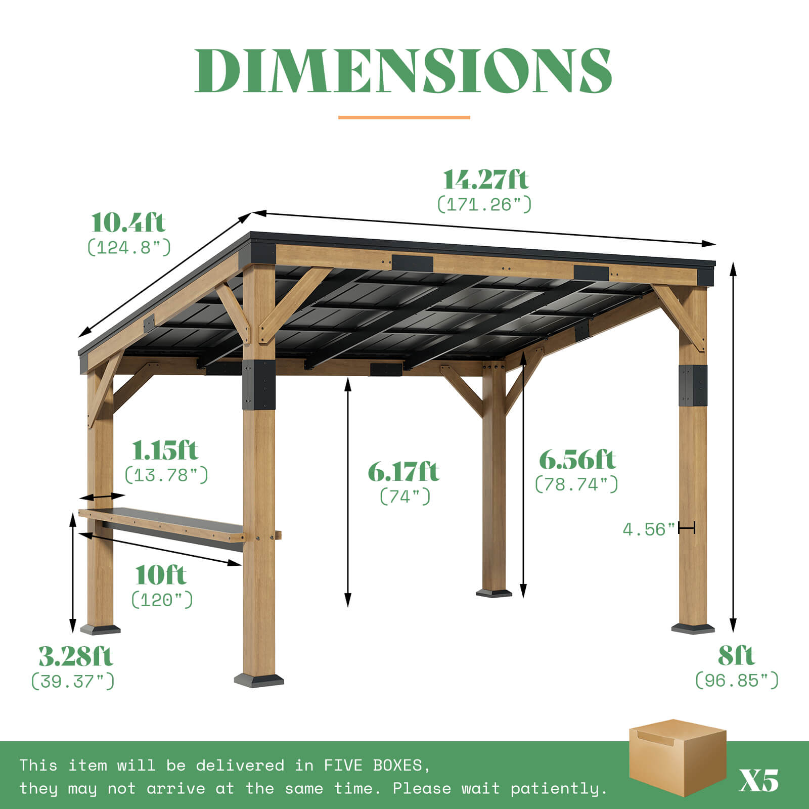 Bayshore Sloped Roof Gazebo with Bar Shelf - 10x14ft
