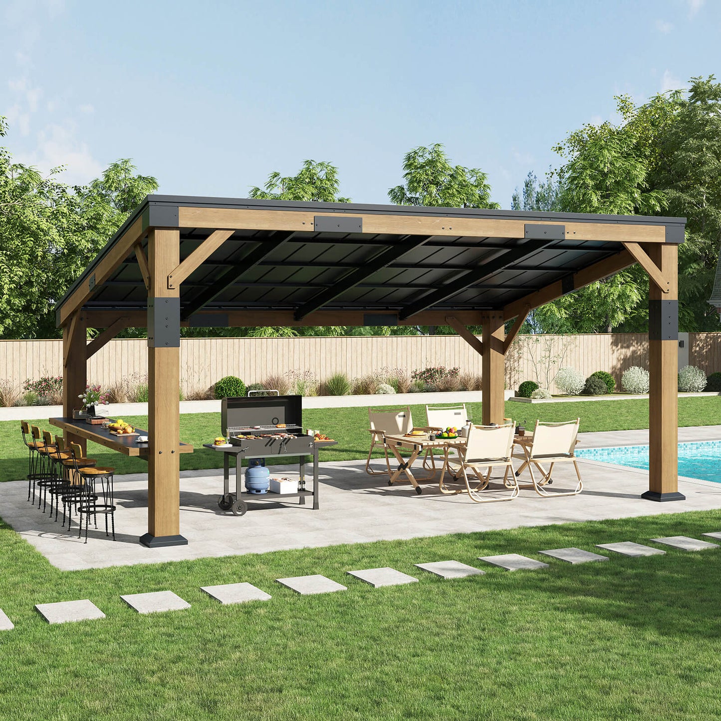 Bayshore Sloped Roof Gazebo with Bar Shelf - 10x14ft
