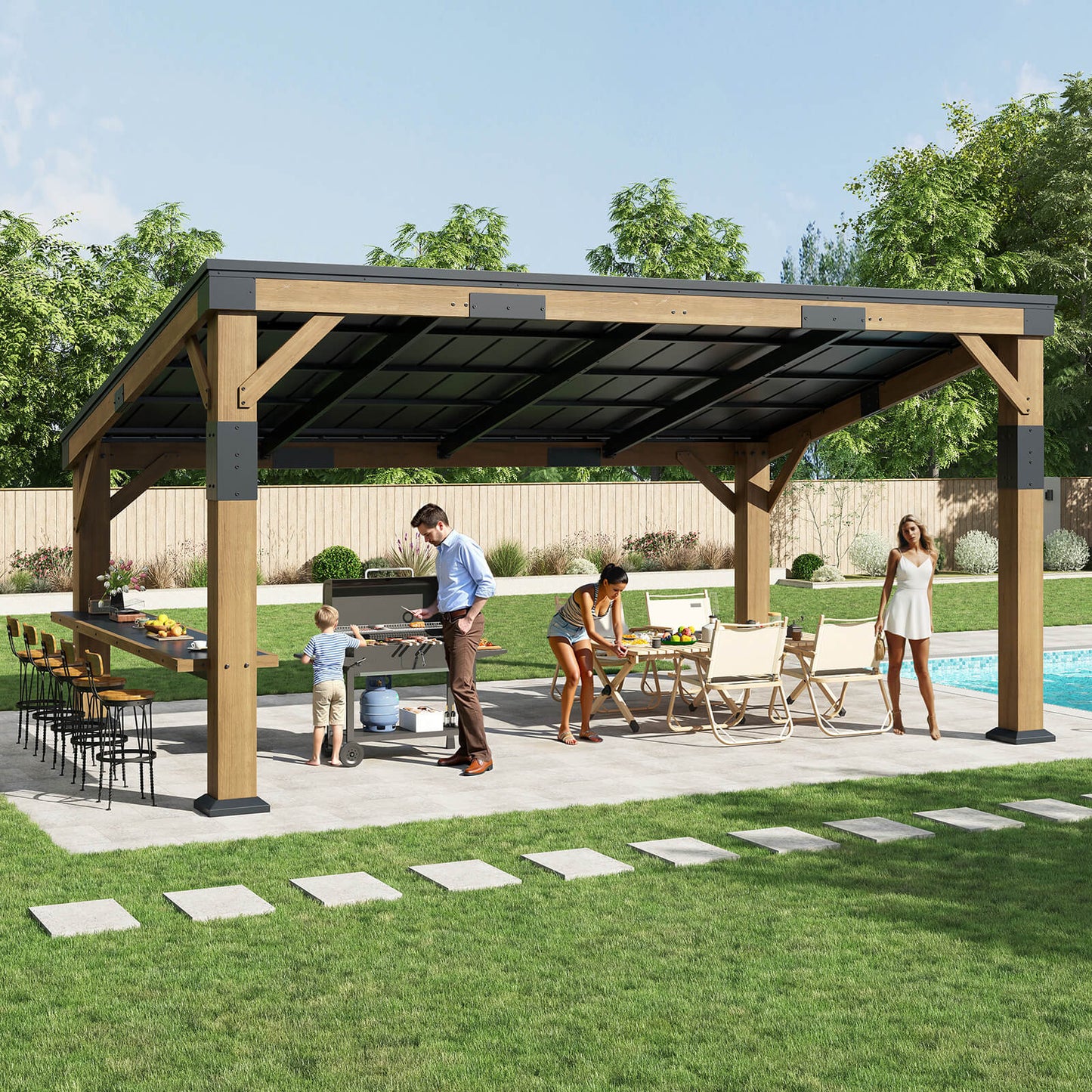 Bayshore Sloped Roof Gazebo with Bar Shelf - 10x14ft