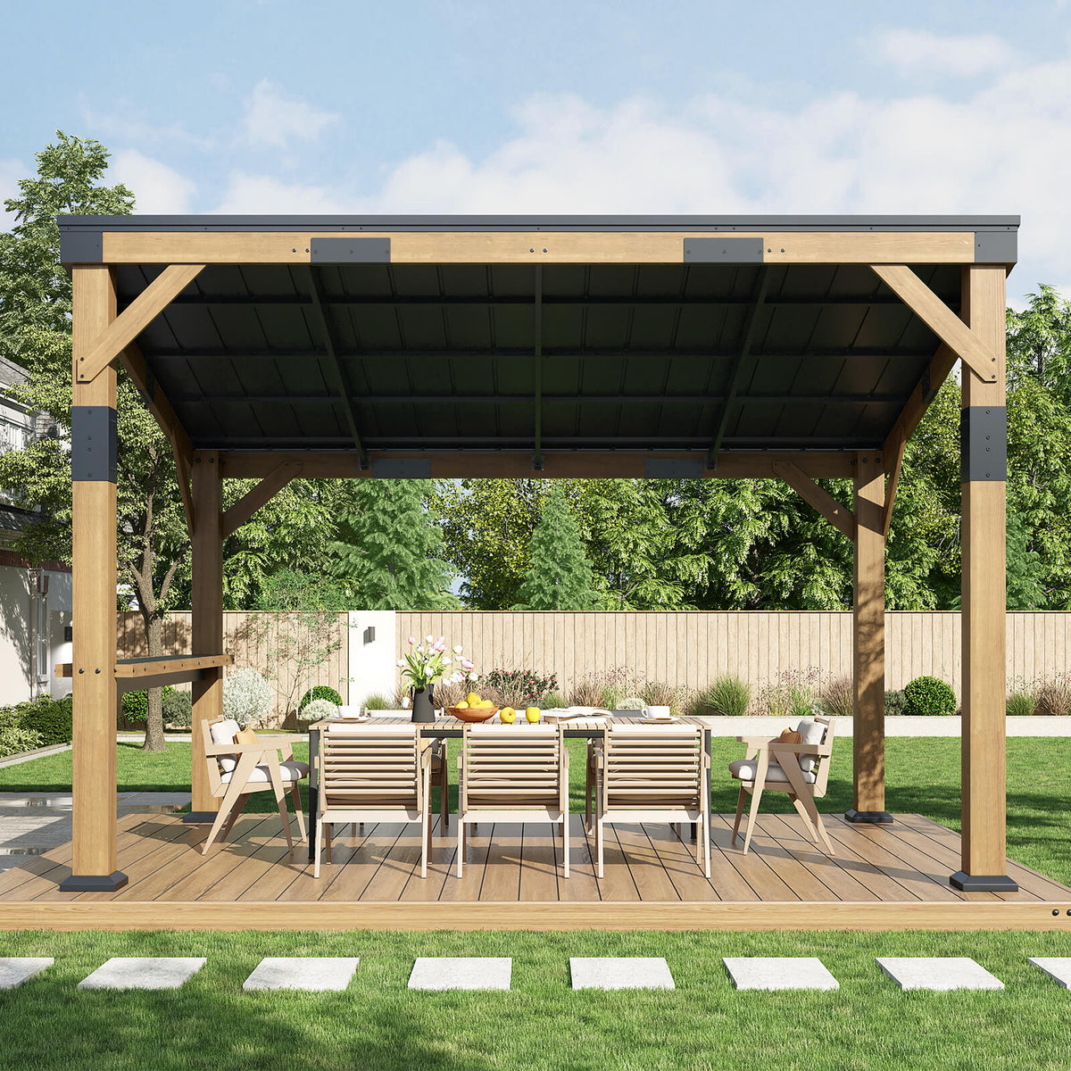 Bayshore Sloped Roof Gazebo with Bar Shelf - 10x14ft