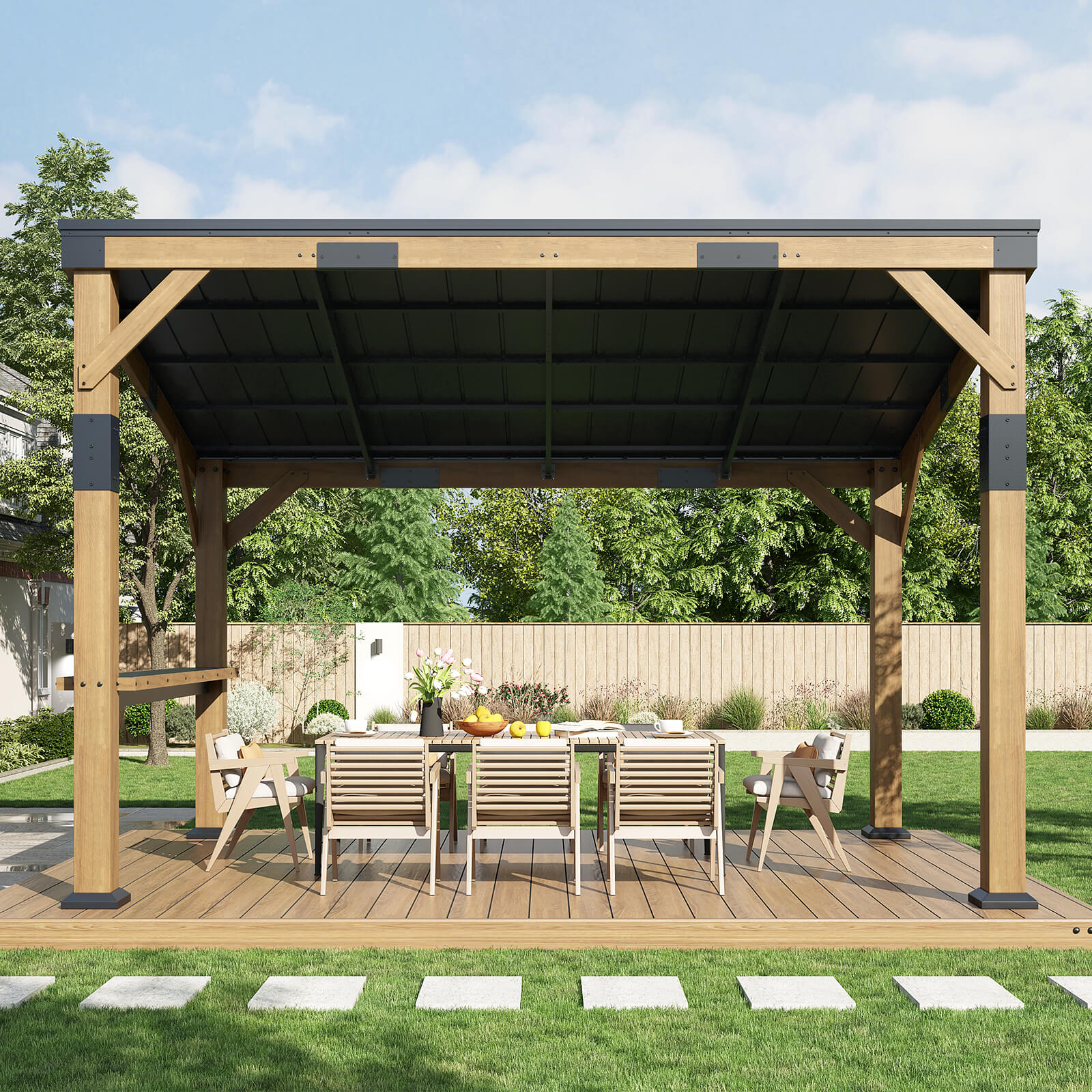 Bayshore Sloped Roof Gazebo with Bar Shelf - 10x14ft