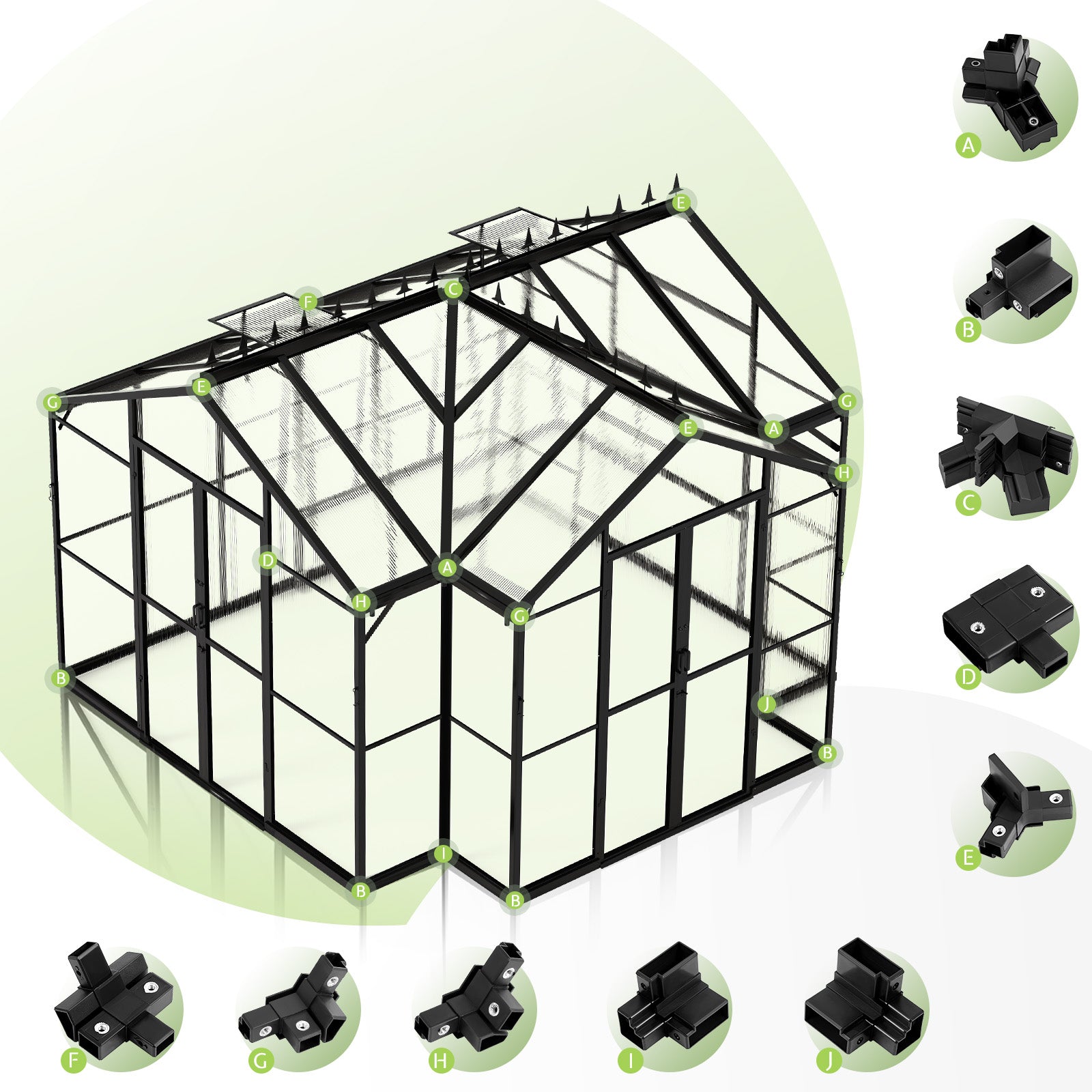 Sunlit Greenhouse with Quick Connector Amerlife 12x10x8 FT