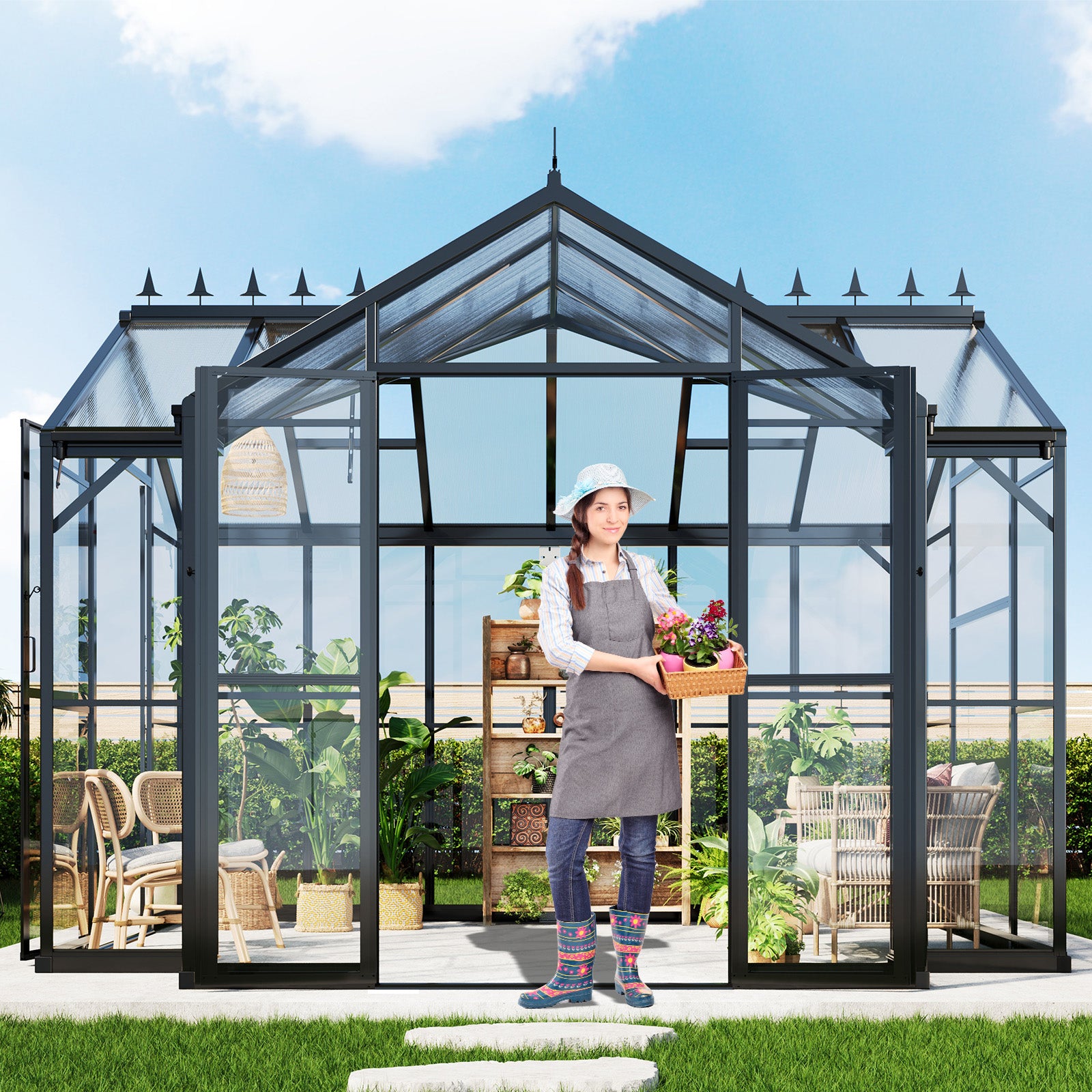 Sunlit Greenhouse with Quick Connector Amerlife 12x10x8 FT