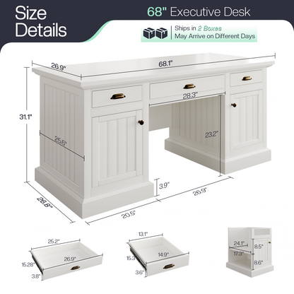 Rib Fluted Executive Office Desk White
