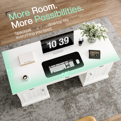 Rib Fluted Executive Office Desk White