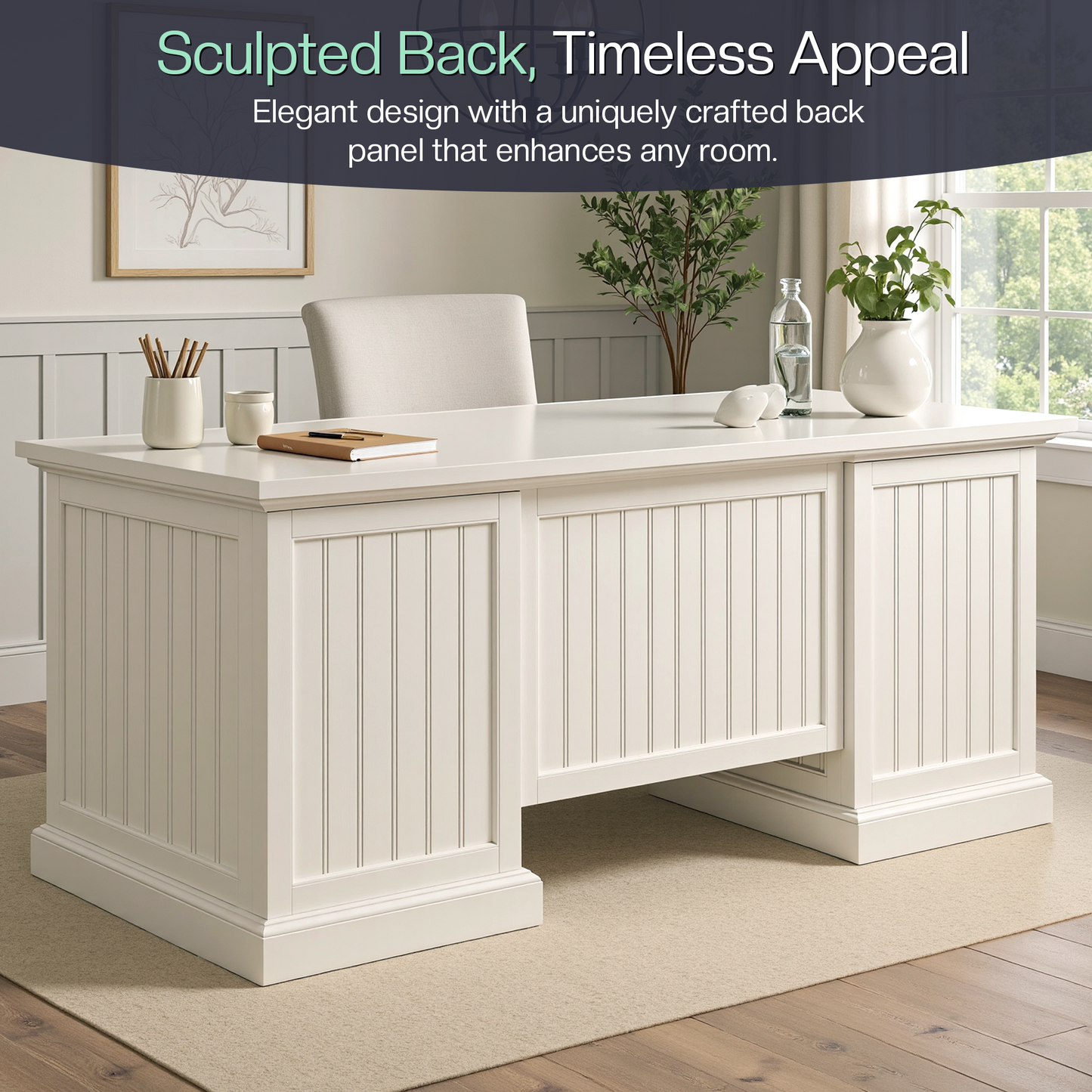 Rib Fluted Executive Office Desk White