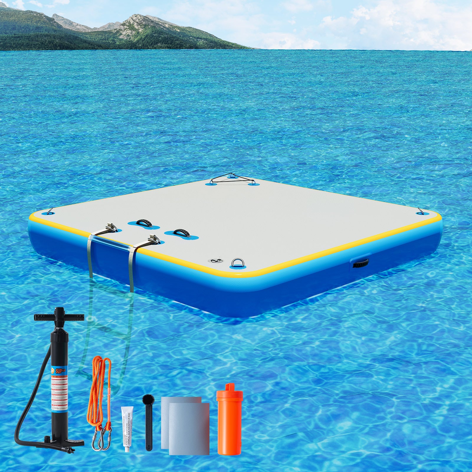 Ploov Inflatable Floating Dock - Regular / 6x6 FT / Blue & White