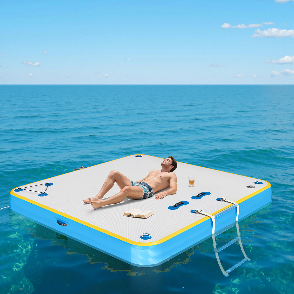 Ploov Inflatable Floating Dock - Regular / 6x6 FT / Blue & White