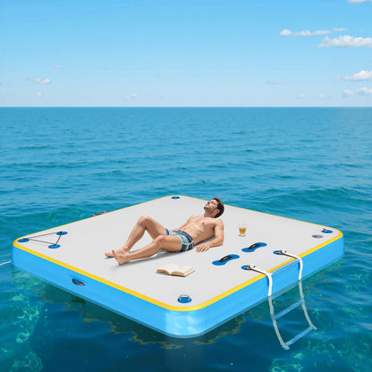 Ploov Inflatable Floating Dock - Regular / 6x6 FT / Blue & White