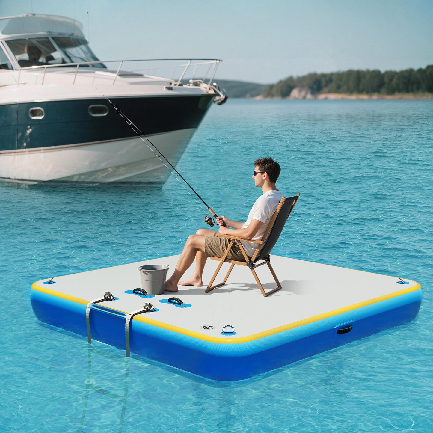 Ploov Inflatable Floating Dock - Regular / 6x6 FT / Blue & White