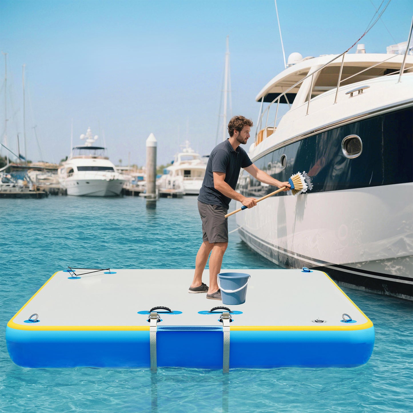 Ploov Inflatable Floating Dock - Regular / 6x6 FT / Blue & White