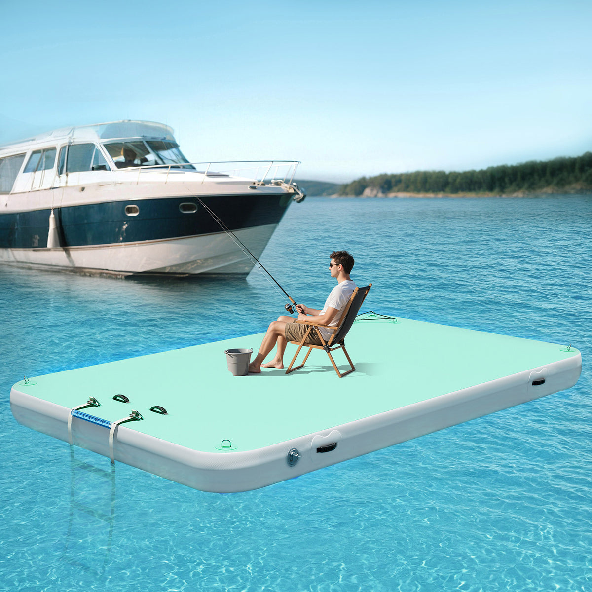 Ploov Inflatable Floating Dock - Regular / 10x6 FT / Green