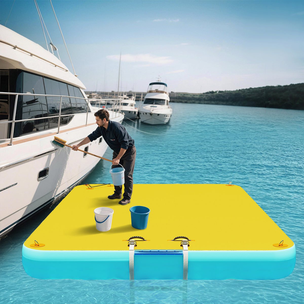 Ploov Inflatable Floating Dock - Regular / 10x6 FT / Yellow