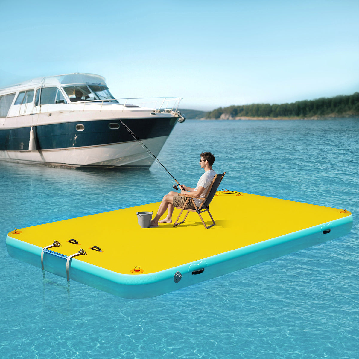 Ploov Inflatable Floating Dock - Regular / 10x6 FT / Yellow