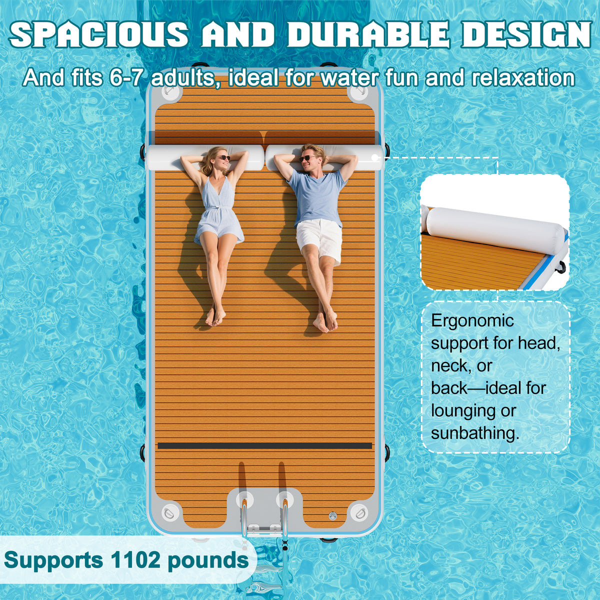 Ploov Inflatable Floating Dock - EVA Surface / 12x6 FT / Brown