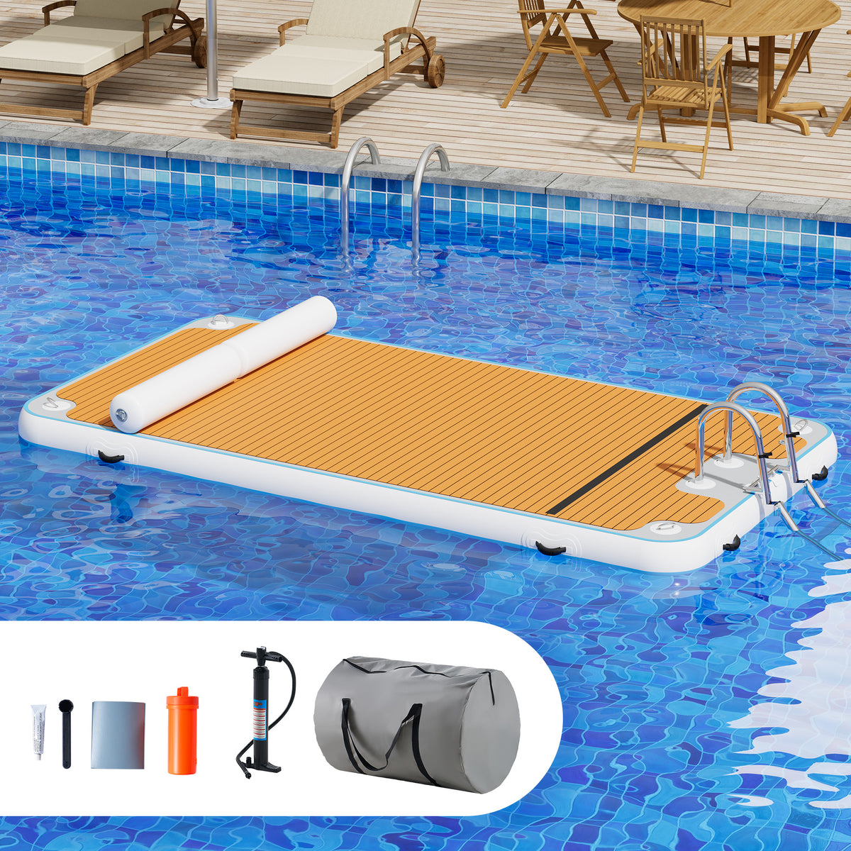 Ploov Inflatable Floating Dock - EVA Surface / 12x6 FT / Brown