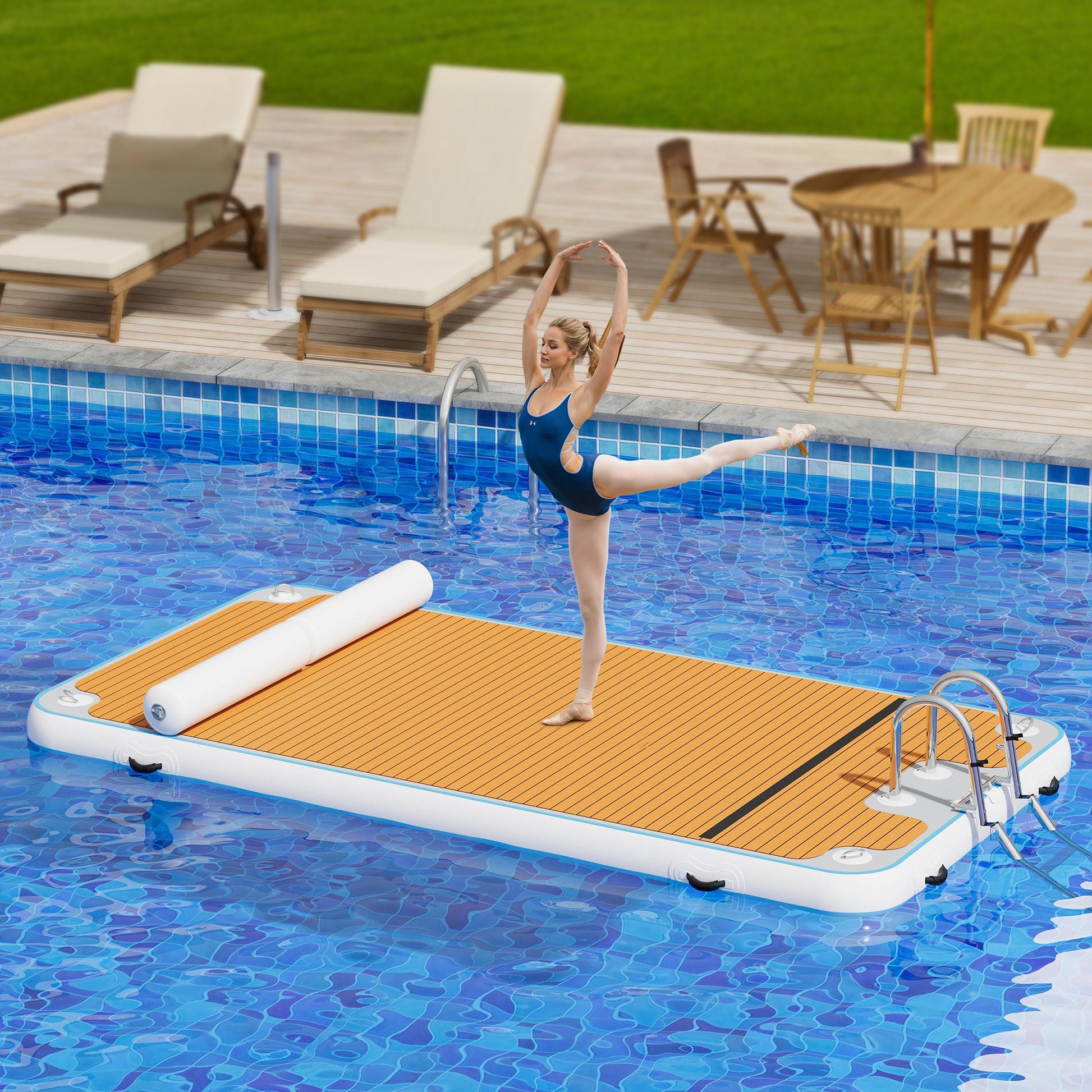 Ploov Inflatable Floating Dock - EVA Surface / 12x6 FT / Brown