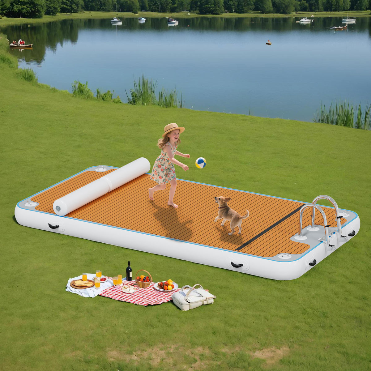 Ploov Inflatable Floating Dock - EVA Surface / 12x6 FT / Brown