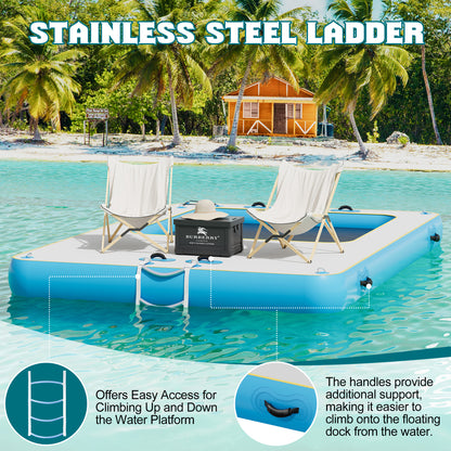 Ploov Inflatable Floating Dock - Recessed Pool / 12x8 FT / Blue & White