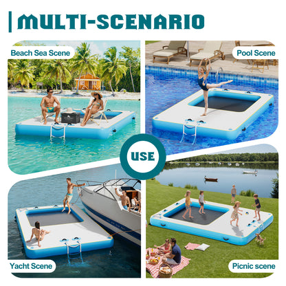 Ploov Inflatable Floating Dock - Recessed Pool / 12x8 FT / Blue & White