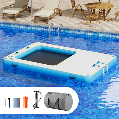 Ploov Inflatable Floating Dock - Recessed Pool / 12x8 FT / Blue & White