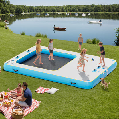 Ploov Inflatable Floating Dock - Recessed Pool / 12x8 FT / Blue & White