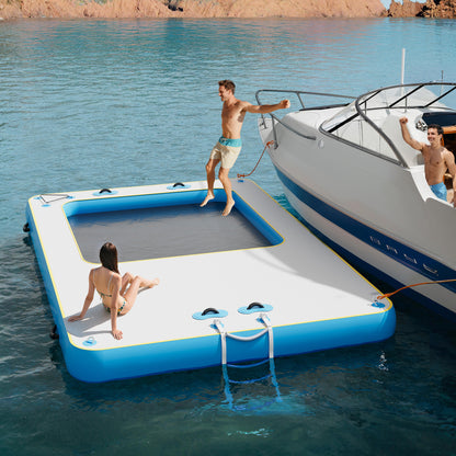 Ploov Inflatable Floating Dock - Recessed Pool / 12x8 FT / Blue & White