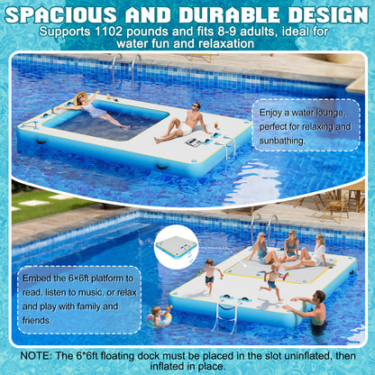 Ploov Inflatable Floating Dock - Recessed Pool / 12x8 FT / Blue & White