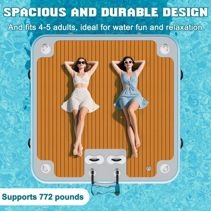 Ploov Inflatable Floating Dock - EVA Surface / 7x7 FT / Brown