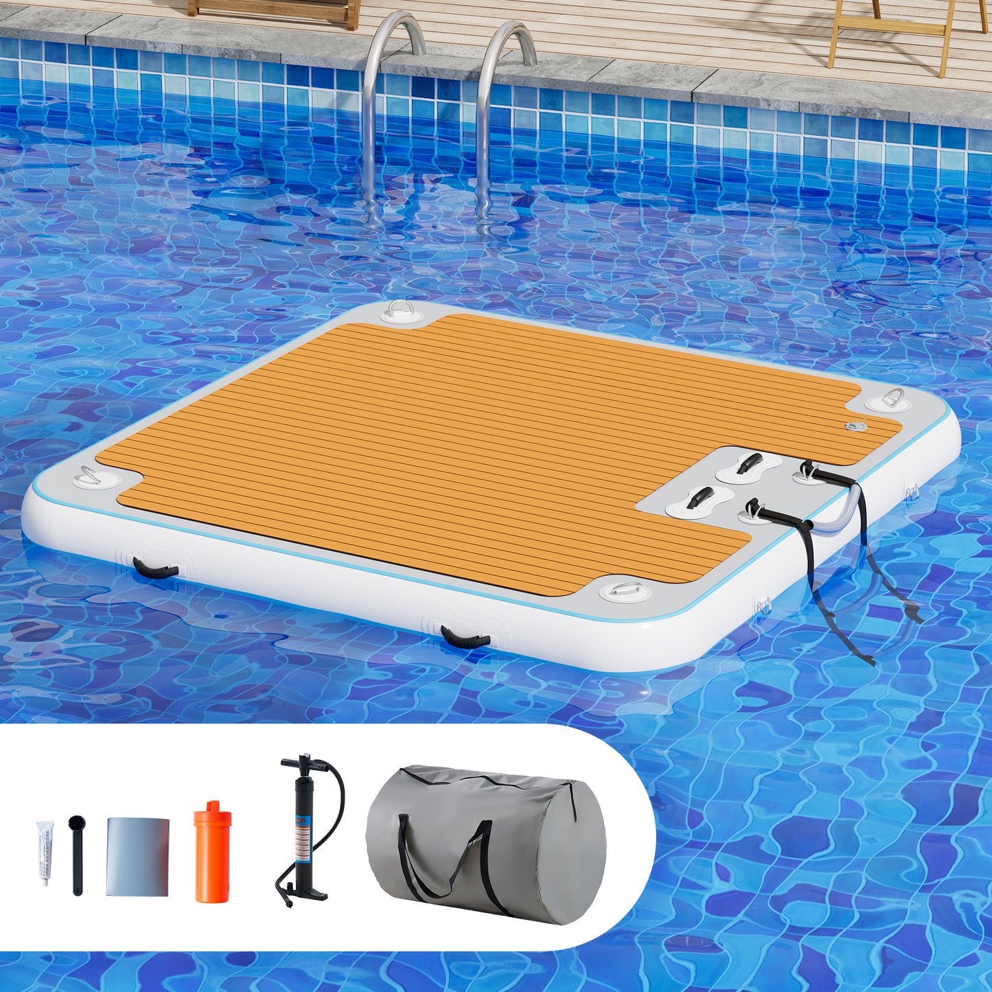 Ploov Inflatable Floating Dock - EVA Surface / 7x7 FT / Brown