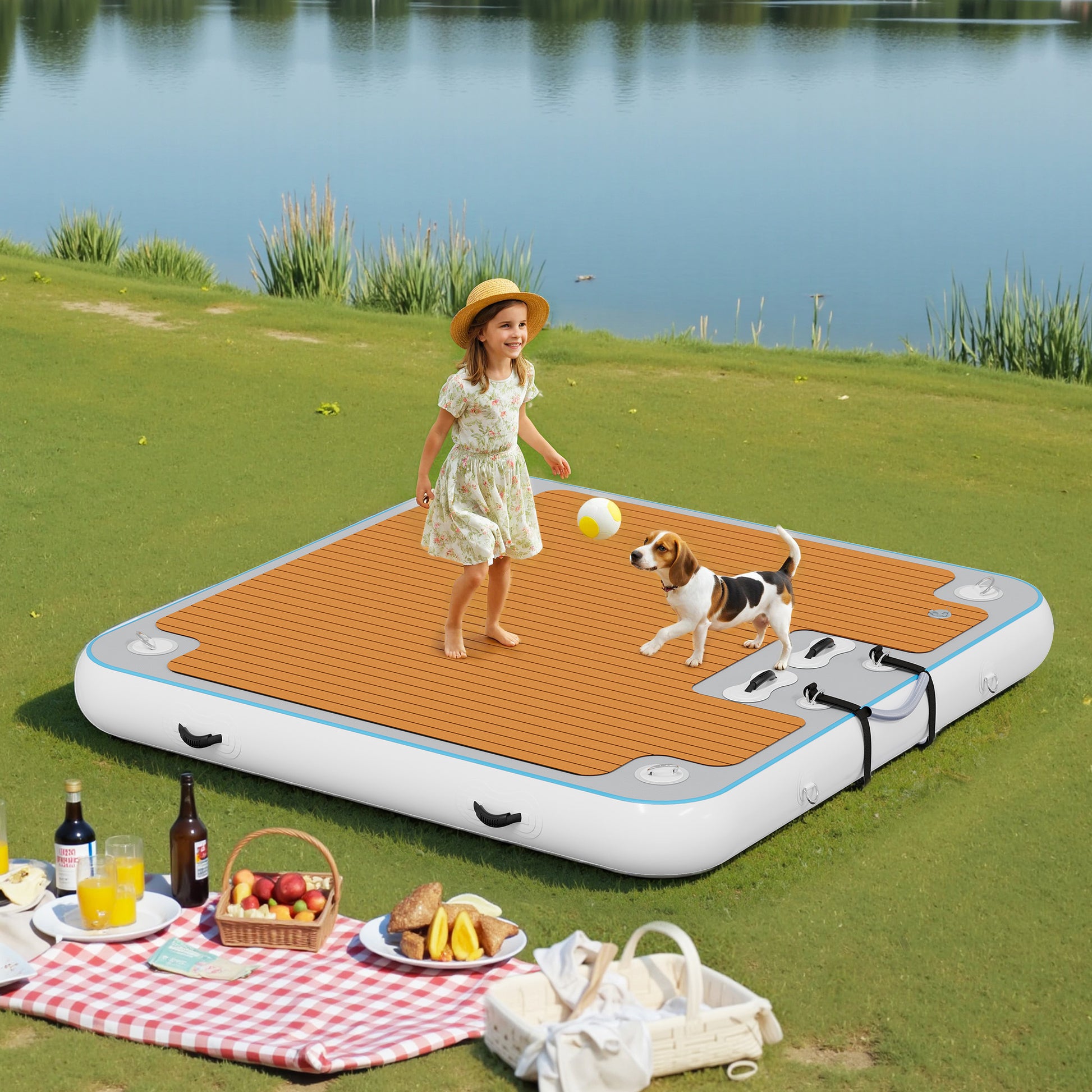Ploov Inflatable Floating Dock - EVA Surface / 7x7 FT / Brown